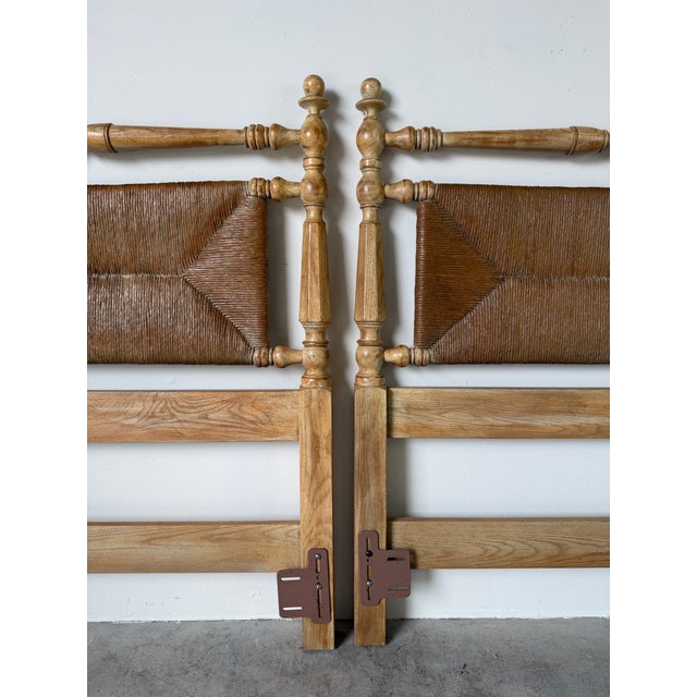 Vintage Coastal Organic Pickled Ash & Woven Rush Twin Headboards – Pair For Sale - Image 10 of 12