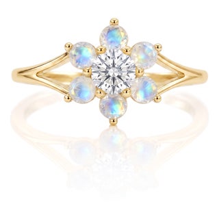 Natural Moonstone Flower Ring | Gemstone Split Shank Ring | Floral Cluster June Birthstone Ring Us 7 (All Sizes Available) For Sale