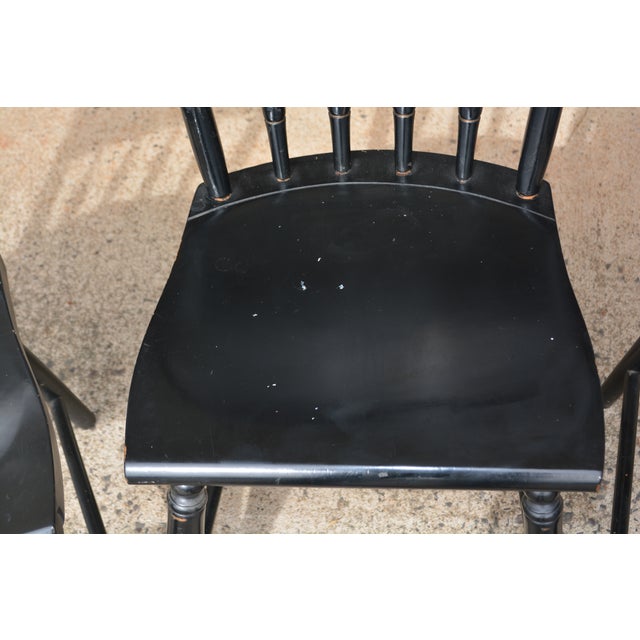 American Vintage S Bent Bros Hitchcock Style Black Stenciled Dining Chairs Set of 4 For Sale - Image 3 of 18