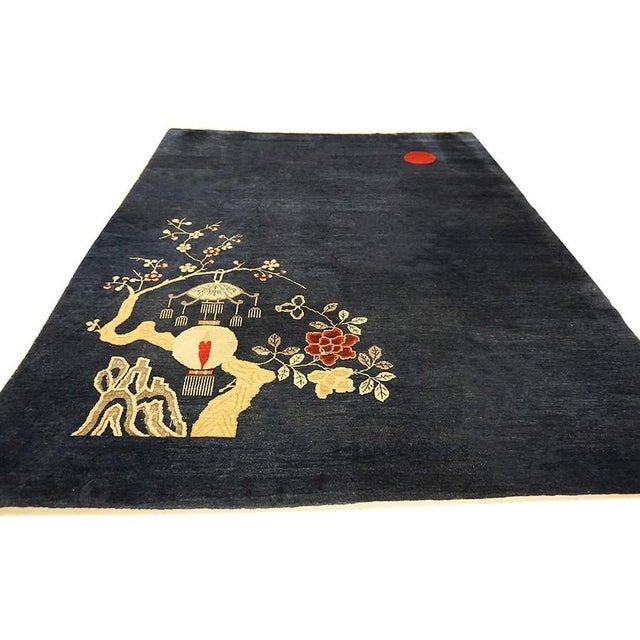 Black 1920s Antique Black Open Field Floral Red Moon Chinese Peking Room Size Wool Rug For Sale - Image 8 of 9