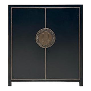 Black Lacquer Zodiac Moon Face Hardware Credenza Storage Cabinet For Sale