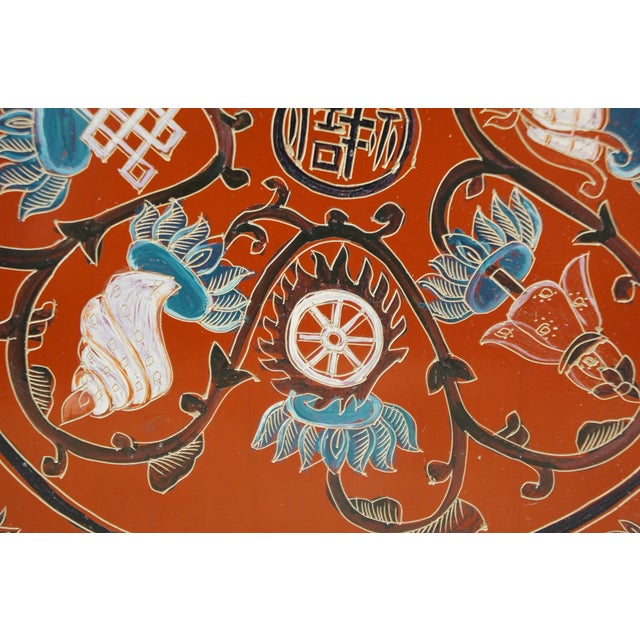 Late 20th Century Late 20th Century Chinese Chinoiserie Red Lacquered Eight Treasures Keepsake Trinket Box 8" For Sale - Image 5 of 15