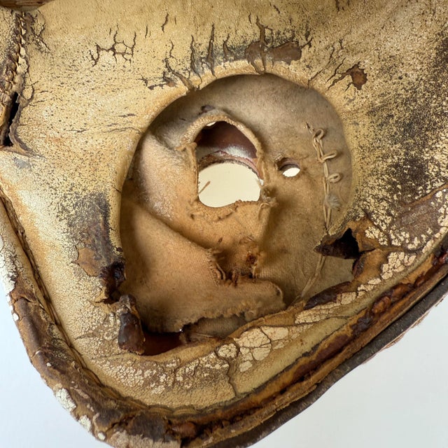 Antique Leather Football Helmet - Orange & White For Sale - Image 9 of 9