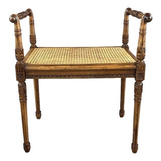 20th Century Carved Wooden Bench with Caning For Sale