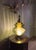 Vintage 1973 e.k. Olive Green Floral Glass Lighted Table Lamp For Sale - Image 12 of 16