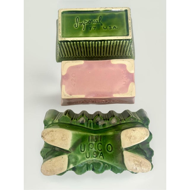 Vintage Set of 13 Collectible Pink and Green Glazed Ceramic Cache Pot Planters For Sale - Image 9 of 12