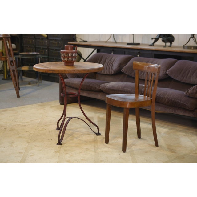 Patinated Bistro Table with Oak Top, 1950s, in Very Good conditions. Designed 1950 to 1959