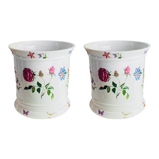 Ceralene Raynaud Flowers and Butterflies Ceramic Limoges Planters – a Pair For Sale