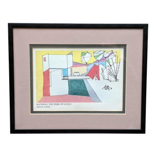 1980s Postmodern Architecture Abstract Art Signed For Sale