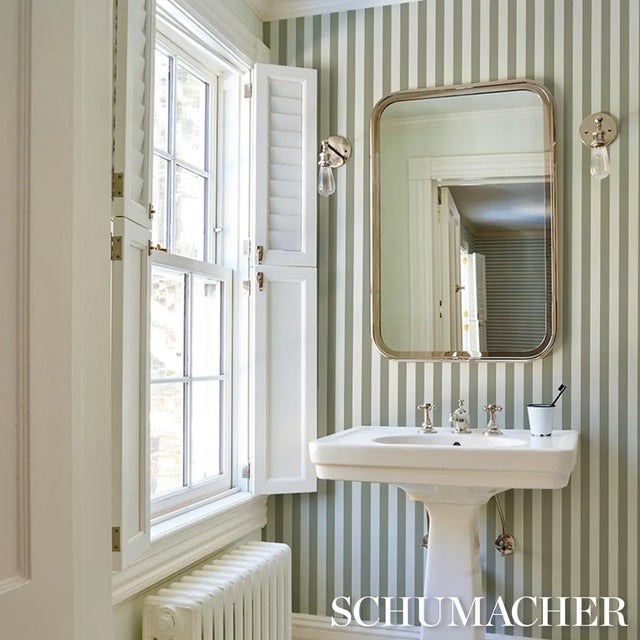 Schumacher Schumacher Emma Stripe Wallpaper In Gray For Sale - Image 4 of 4