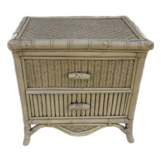 Vintage Nightstand Wicker Rattan Tan Two Drawer For Sale