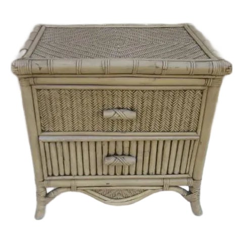 Vintage Nightstand Wicker Rattan Tan Two Drawer For Sale
