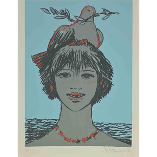 Salvatore Fiume, Portrait with Dove, 1970s, Screen Print For Sale