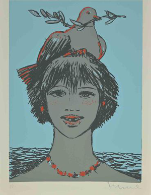 Salvatore Fiume, Portrait with Dove, 1970s, Screen Print