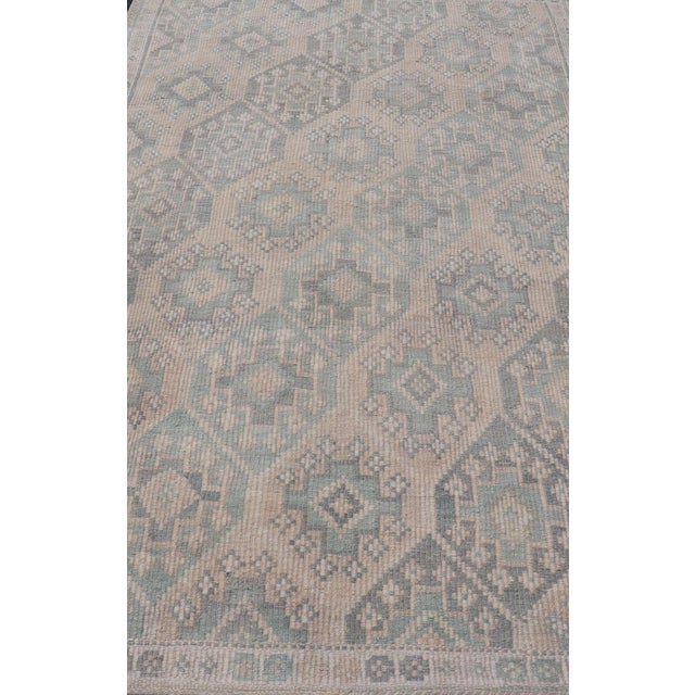 Measures: 5'9 x 9'8 Vintage Turkish Kilim Rug Soft Teal and Beige Geometric Patterns 5'9 x 9'8 Keivan Woven Arts / Rug /...