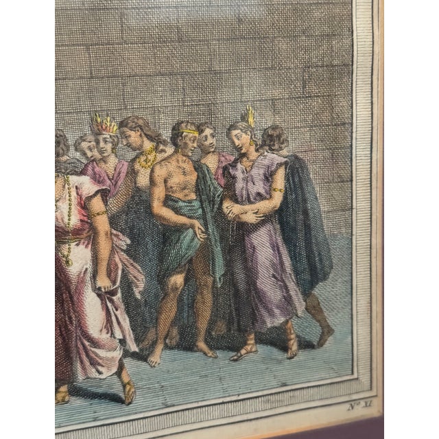 Blue 18th-Century Hand-Colored French Engraving, “Cérémonie Du Mariage Des Incas” For Sale - Image 8 of 8