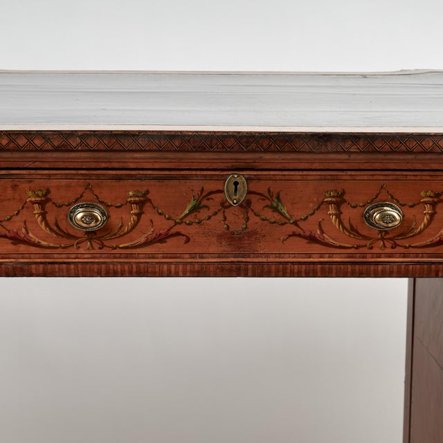 English Antique English Adams Style Leather Top Desk For Sale - Image 3 of 13