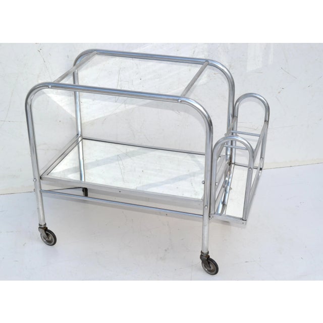 Jacques Adnet Chrome & Mirrored 2 Tier Bar Cart Bottle Holder France 1950 For Sale In Miami - Image 6 of 13