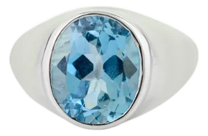 925 Sterling Silver Signet Ring With Blue Topaz Gemstone Size 7.5