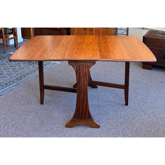 Wood Classic Space-Saving Mid Century Modern Teak Drop Leaf Dining Table c.1960 For Sale - Image 7 of 11