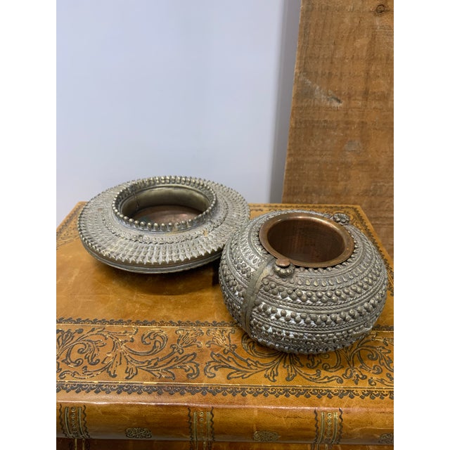 Vintage Dhokra Damar Brass with Silver Overlay Bowl, Ashtray or Catchall Fashioned from Traditional Ankle Bracelet. Dhokra...