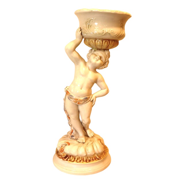 Putto Vase Holder in Vecchia Bassano Ceramic, 1950s For Sale