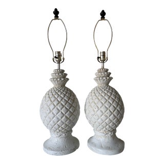 Vintage Coastal Plaster Pineapple Table Lamps – A Pair For Sale