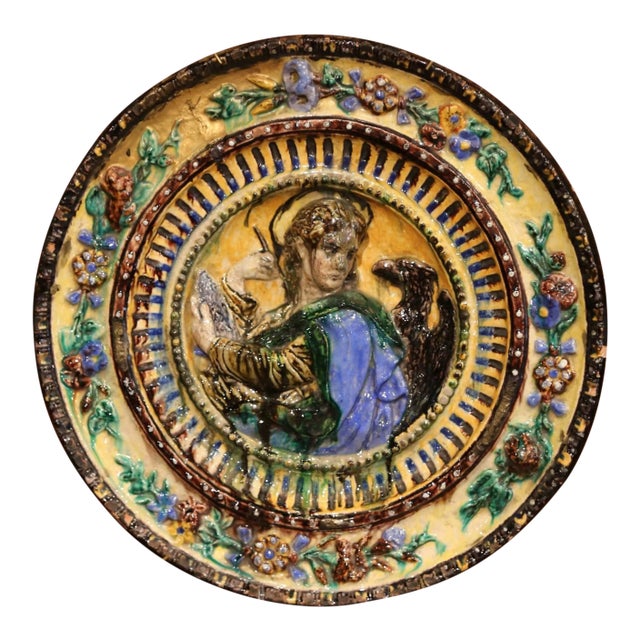 Large Early 20th Century Italian Hand-Painted Majolica Wall Charger For Sale