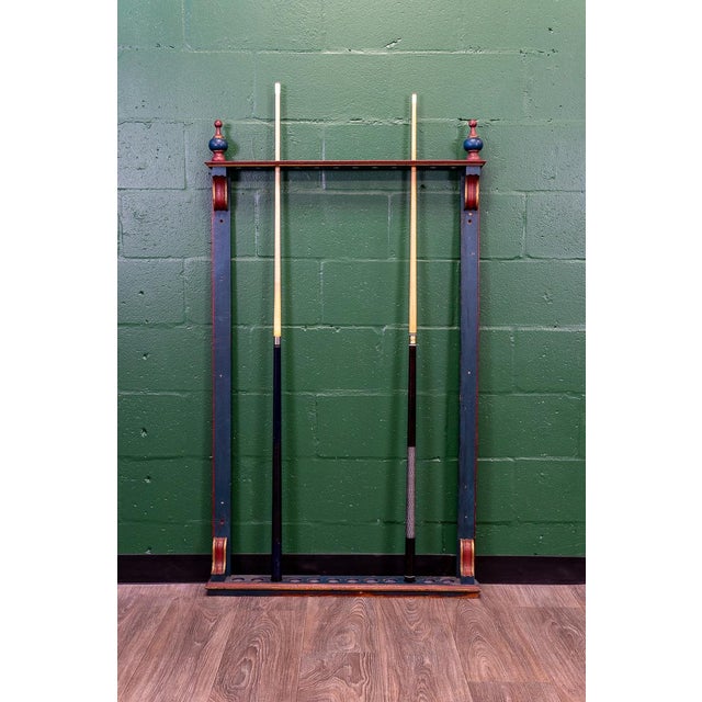 American Incredibly Unique American 19th Century Painted Pool | Billiard | Snooker Cue Rack For Sale - Image 3 of 16
