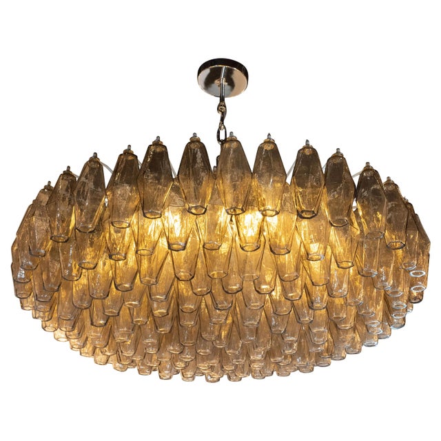 Gold Modernist Smoked Topaz Chandelier With Chrome Fittings, in the Manner of Venini For Sale - Image 8 of 8
