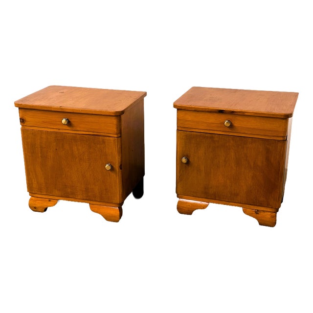 Vintage Art Deco Bedside Cabinets in Wood, 1930s, Set of 2 For Sale