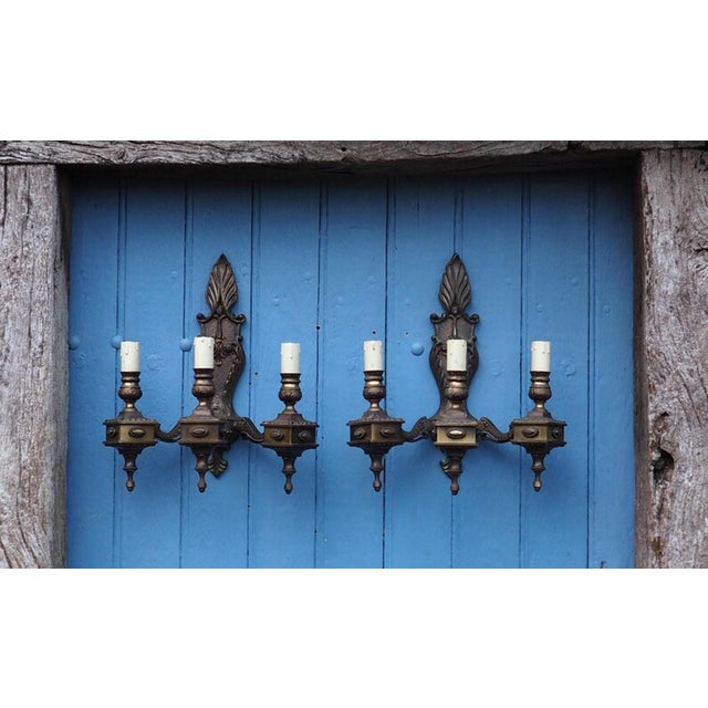 Vintage Rococo Revival Italian 3-Arm Wall Sconces, 1940s, Set of 2 For Sale - Image 14 of 15