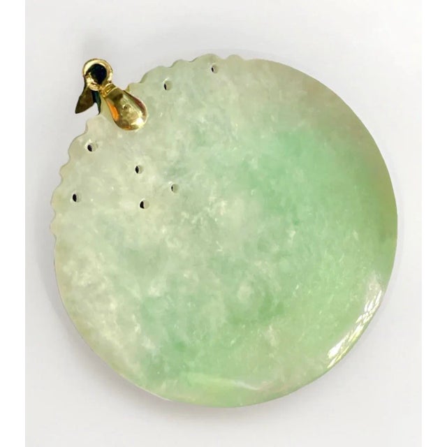 Chinese Jadeite Jade in 14k Gold Apple Green Carved Pendant For Sale - Image 3 of 5