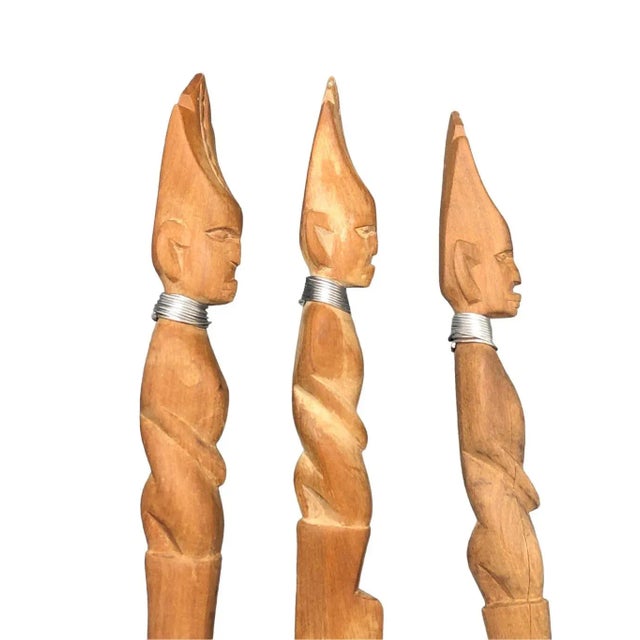 Mid Century Tribal Hand Carved Wooden Serving Utensils- Set of 3 For Sale - Image 4 of 12