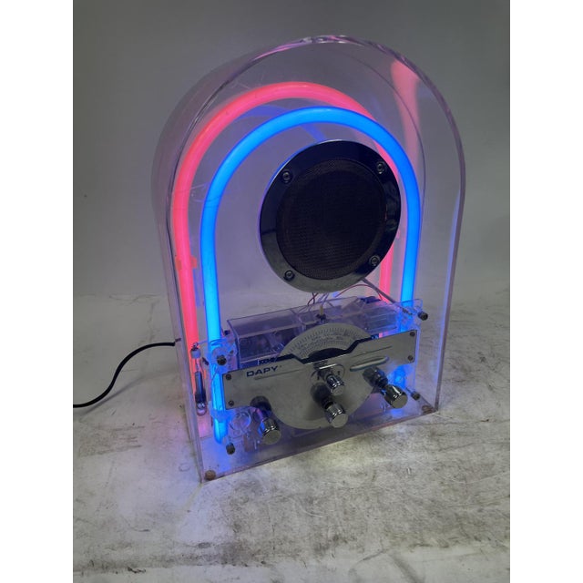 Radio Design in Acrylic Glass and Neon, 1980s For Sale - Image 17 of 18
