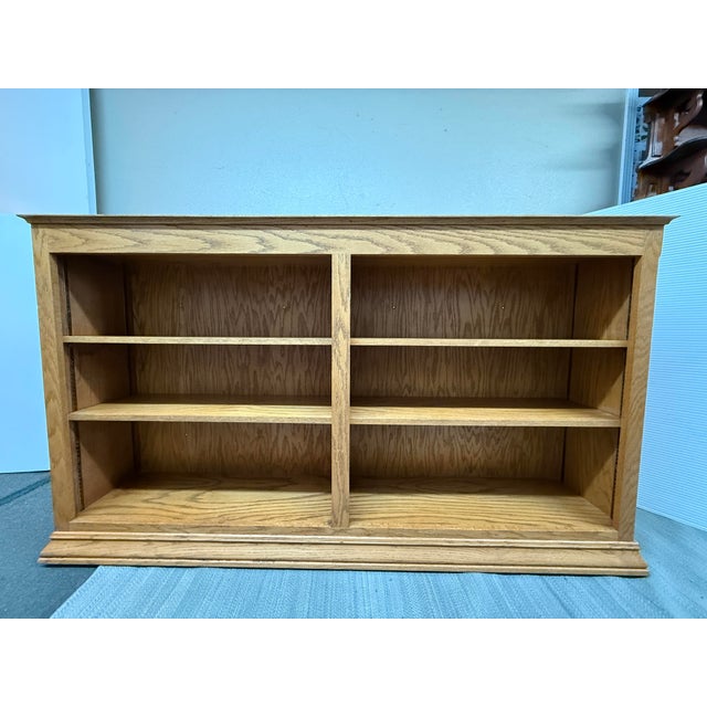 Late 20th Century Double-Wide Golden Oak Wood Bookcase For Sale - Image 5 of 12