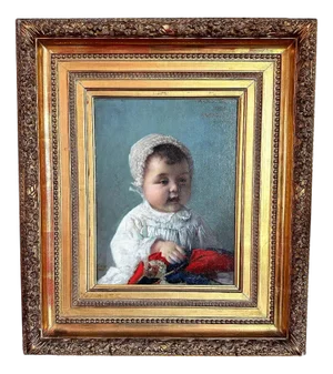 Gabriel Guay, Child's Portrait, Oil on Panel, Framed