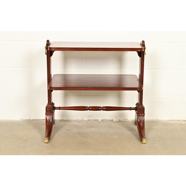 English Baker Furniture Regency Banded Flame Mahogany Two-Tier Tea Table or Occasional Side Table For Sale - Image 3 of 12