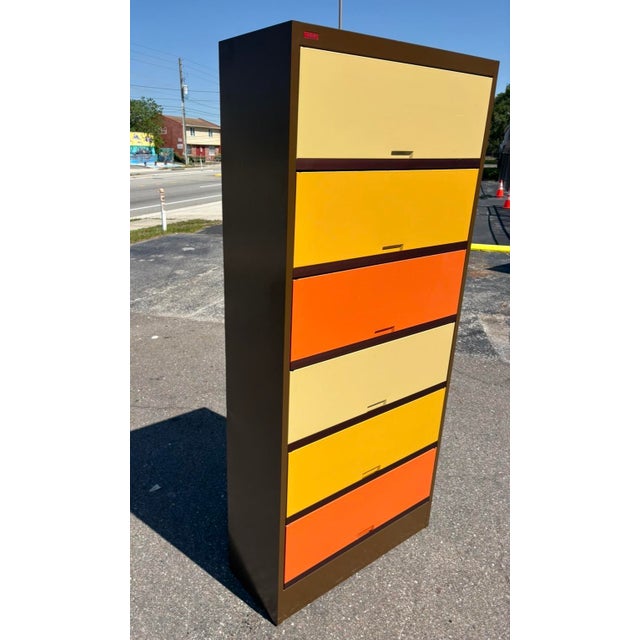 Metal Mid Century Multicolor Tab Filing Cabinet For Sale - Image 7 of 9