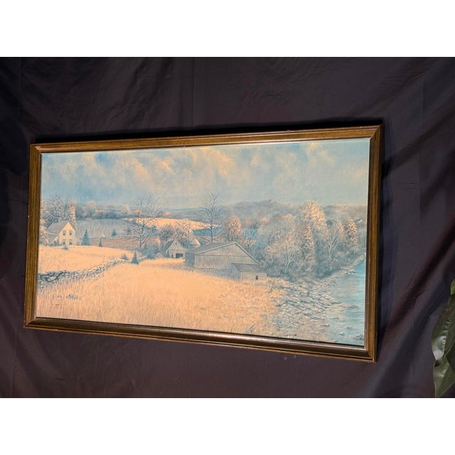 Mid 19th Century Large Framed Winter Countryside Landscape Wall Art, 50” X 27” For Sale - Image 4 of 8