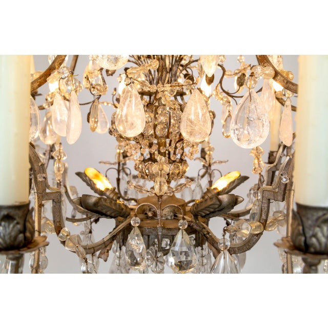 Metal Rare Large Maison Bagues Silver Gilt Bronze Rock Crystal Flower Bouquet 20-Light Chandelier For Sale - Image 7 of 13