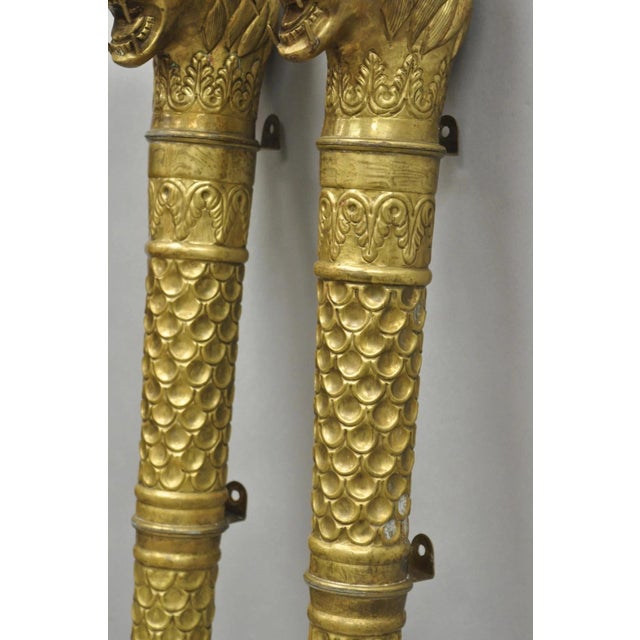 Vintage Italian Regency Neoclassical Large Brass Lion Sconce Door Handles Pair For Sale - Image 9 of 17