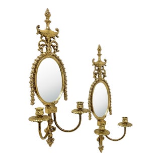 Glo-Mar Artworks Mid 20th Century Solid Brass French Provincial Candle Sconces - Pair For Sale
