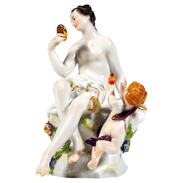Blue Venus and Cupid Mythological Group attributed to J.F. Eberlein for Meissen, 1900s For Sale - Image 8 of 8
