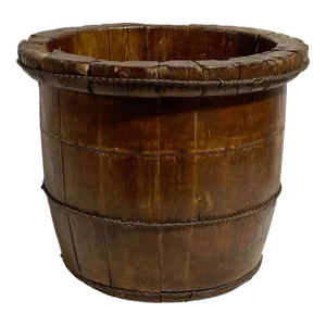 Antique Chinoiserie Water or Rice Bucket Primitive Iron/ Wood 11" H