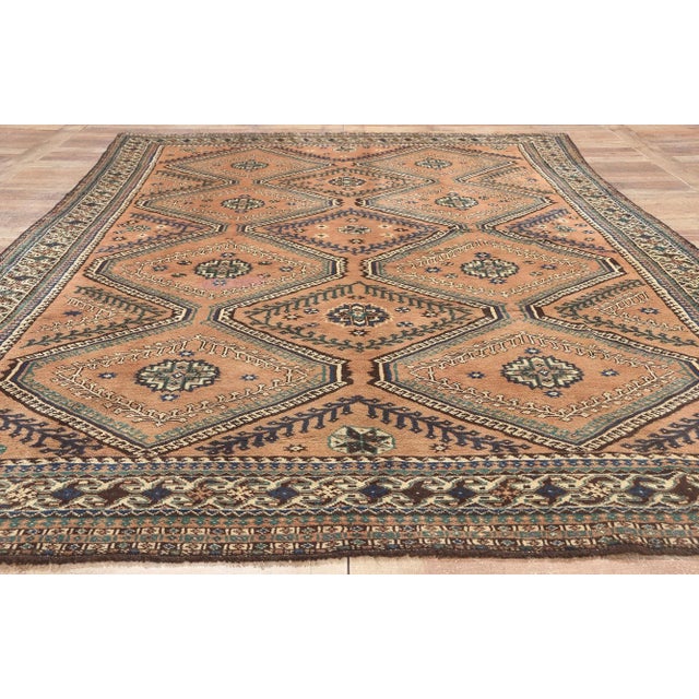 Tan Mid 20th Century Vintage Persian Shiraz Rug - 06'05 X 10'05 For Sale - Image 8 of 9