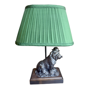 Vintage Mario Buatta Frederick Cooper Bronze Bulldog Lamp Original Green Shade