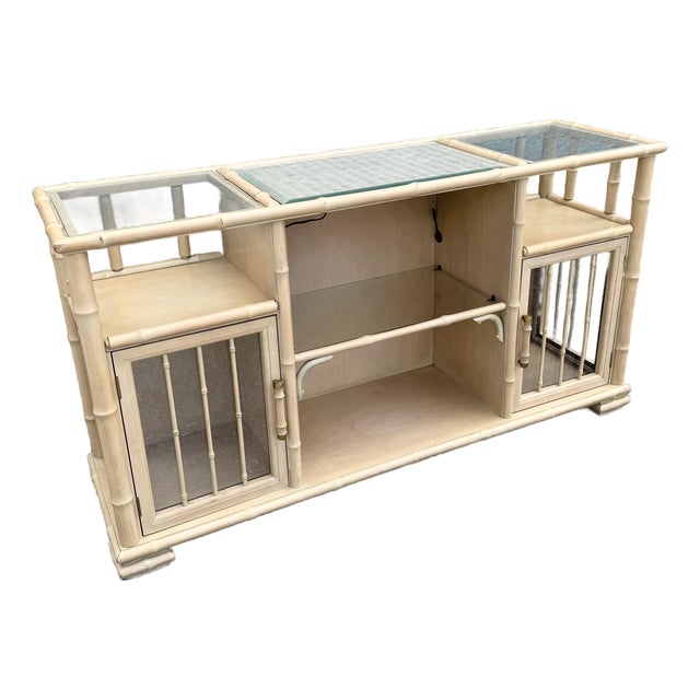 Vintage Coastal Faux Bamboo and Glass Credenza/Etagere For Sale