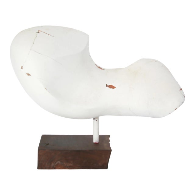 Vintage Mid-Century Abstract Sculpture in White With Walnut Base For Sale