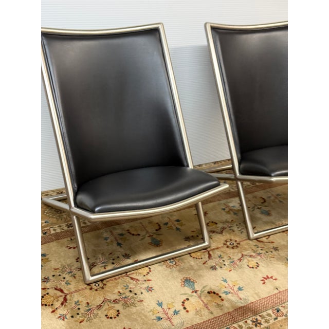 Black Ward Bennett for Brickel Associates Leather Scissor Chairs, Pair For Sale - Image 8 of 12
